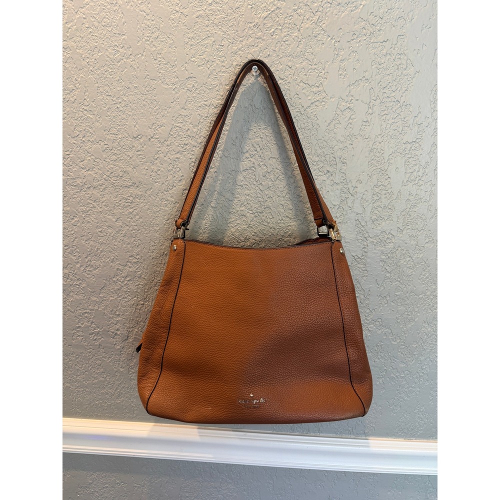 Kate Spade New York Cognac Pebbled Leather Triple Compartment Shoulder Bag Hobo